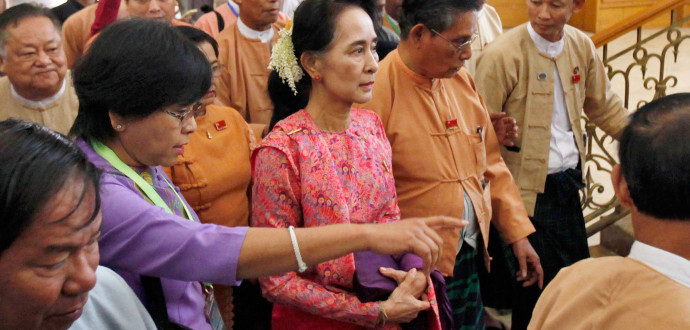 Aung San Suu Kyi närvarade förra veckan när Burmas nya parlament sammanträdde för första gången. Foto: AP Photo/Aung Shine Oo, File.